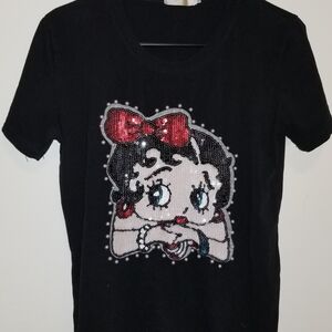 Womans Black Sequin  BETTY BOOP with Red Bow